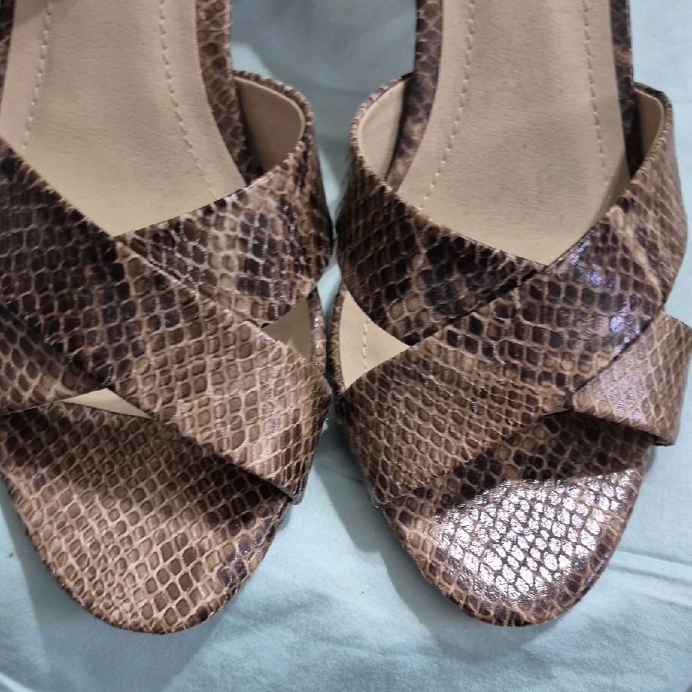 Rialto Brown Snake-Print Slingback Block Heels - Picture 2 of 5